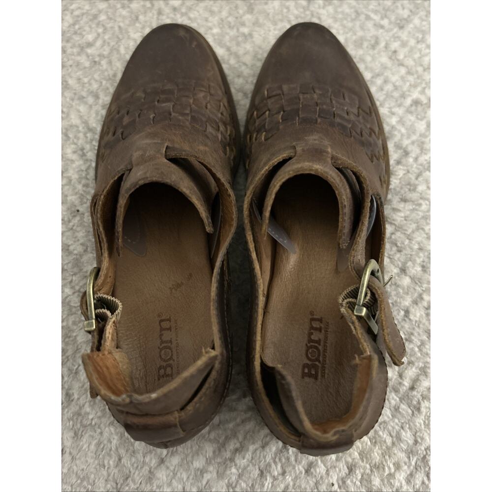 Born Womens Viveka Shoes Size 10M Brown Leather Woven Vamp Cutout Buckle Booties - Picture 11 of 12